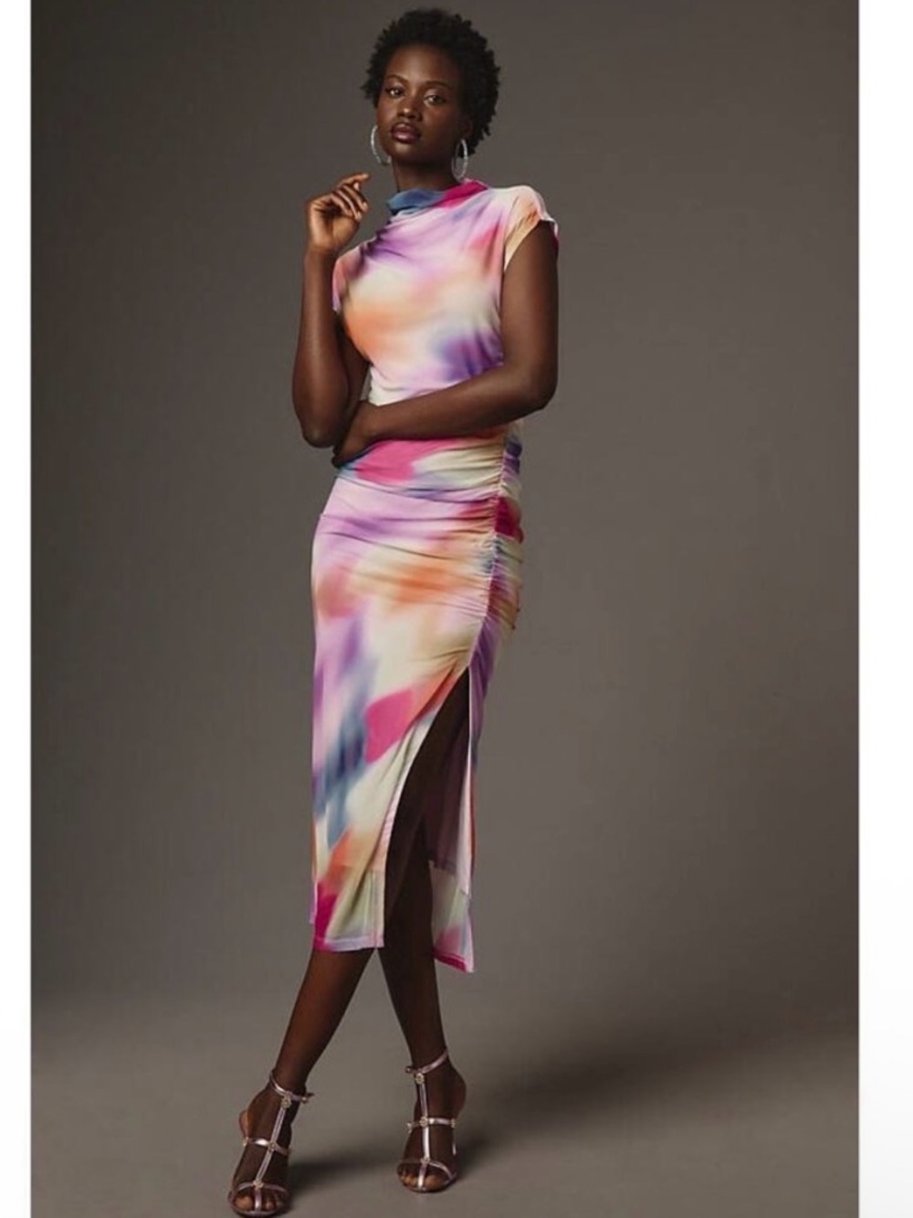 Anthropologie The Maya  Abstract Watercolor Print Midi Dress in Multi-Color